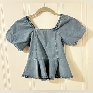 H&M girls denim peplum top size 6x/7 G113